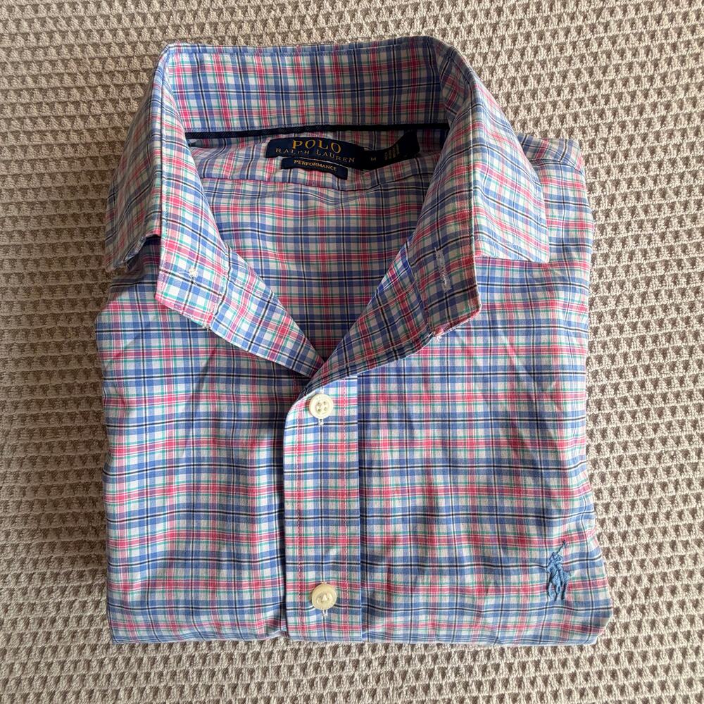 Ralph Lauren Polo Performance Fabric Pony logo plaid button down shirt medium